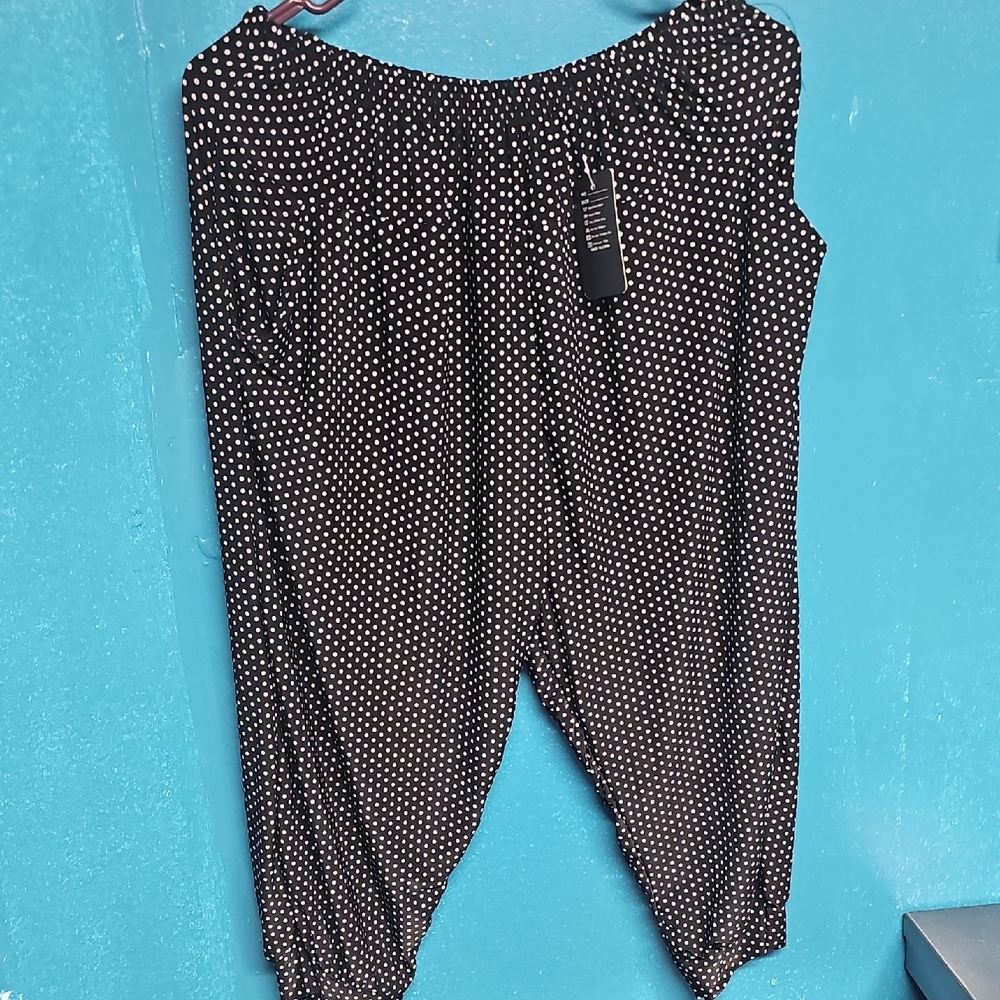 Black and White Polka Dot Jumpsuit with Elastic Waistband